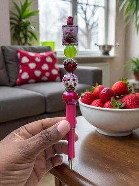 Strawberry Shortcake Beaded Pink Decorative Pen with Multicolor Crystal Beads
